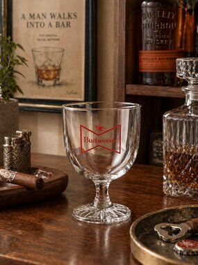 udweiser Vintage Goblet Beer Glass 6” Chalice Red Bowtie Logo Barware